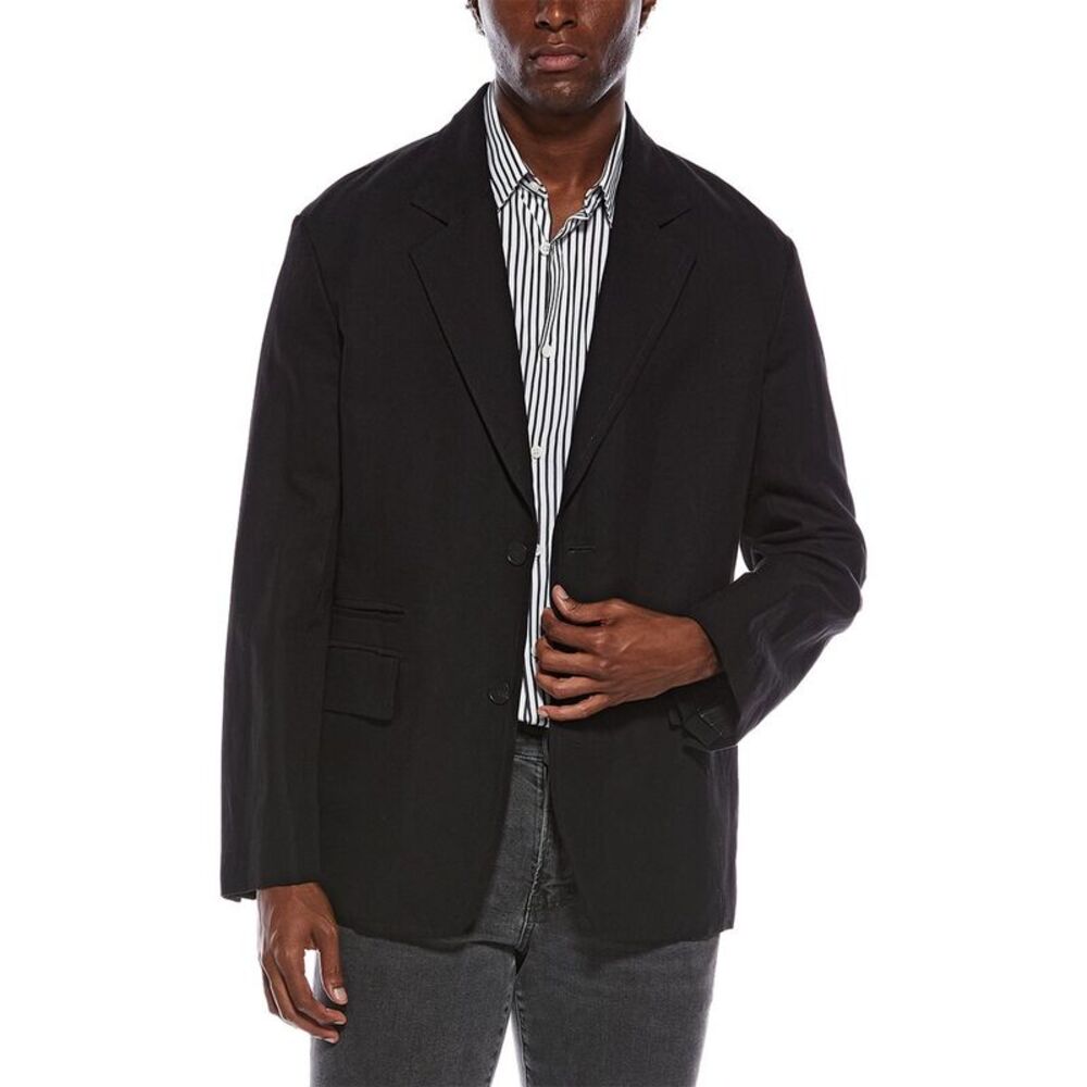 Lanvin Mens  Deconstructed Linen-Blend Jacket, Black